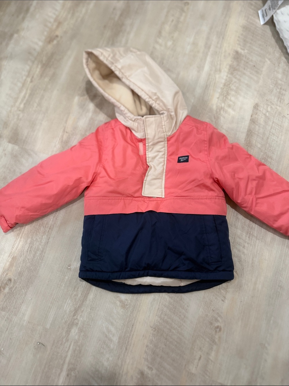 OshKosh B'gosh Coral, Navy & Cream Hooded Puffer Jacket